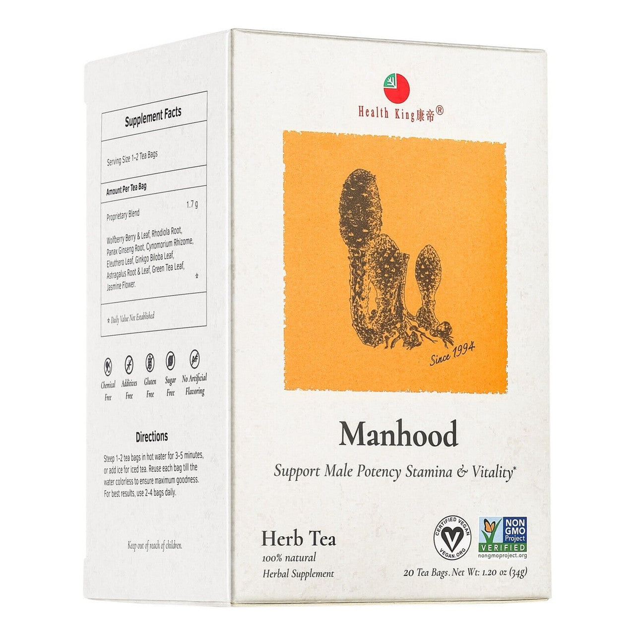 Health King Manhood Herb Tea bags, 20 Ea